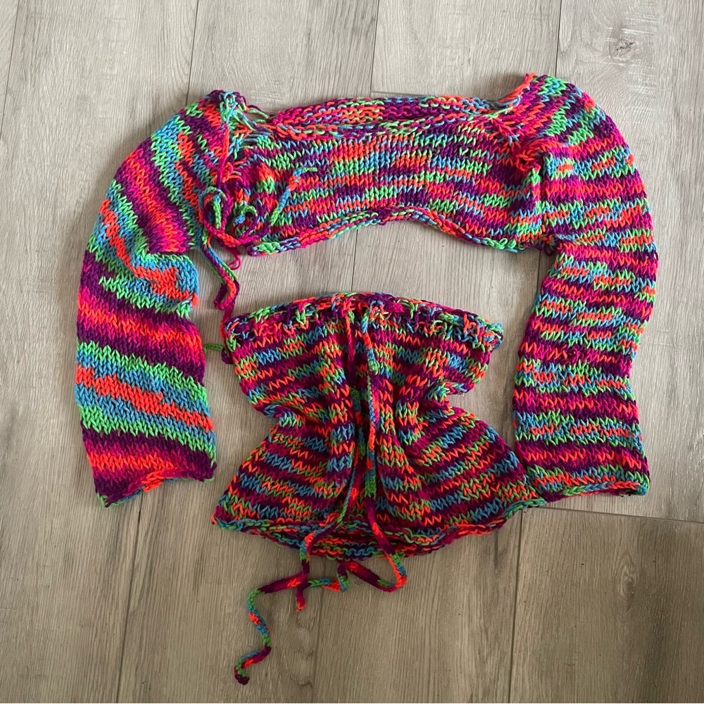 Handmade rainbow knit vibrant two piece set